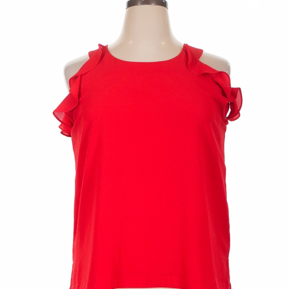 Maette Red Ruffle Cold-Shoulder Women's Top